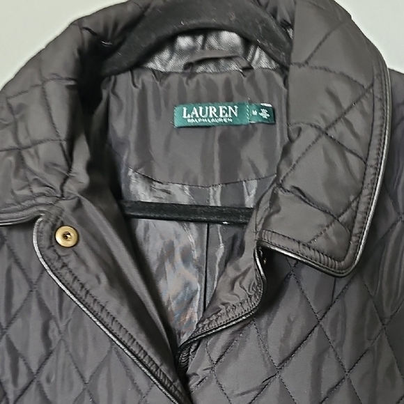 Lauren Ralph Lauren Black Quilted jacket with faux leather trim Medium - Picture 3 of 16